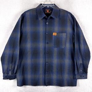 FB County Checker Shirt Men XL Blue Black Shadow Plaid Flannel Hip Hop 90s